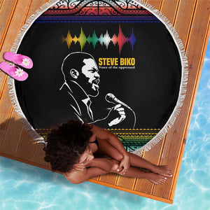 Steve Biko Beach Blanket with Microphone Portrait, Black Consciousness Quote and Vibrant Ethnic Wave - African Pride