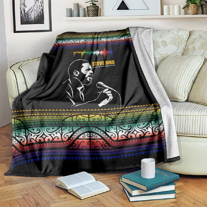 Steve Biko Blanket with Microphone Portrait, Black Consciousness Quote and Vibrant Ethnic Wave - African Pride