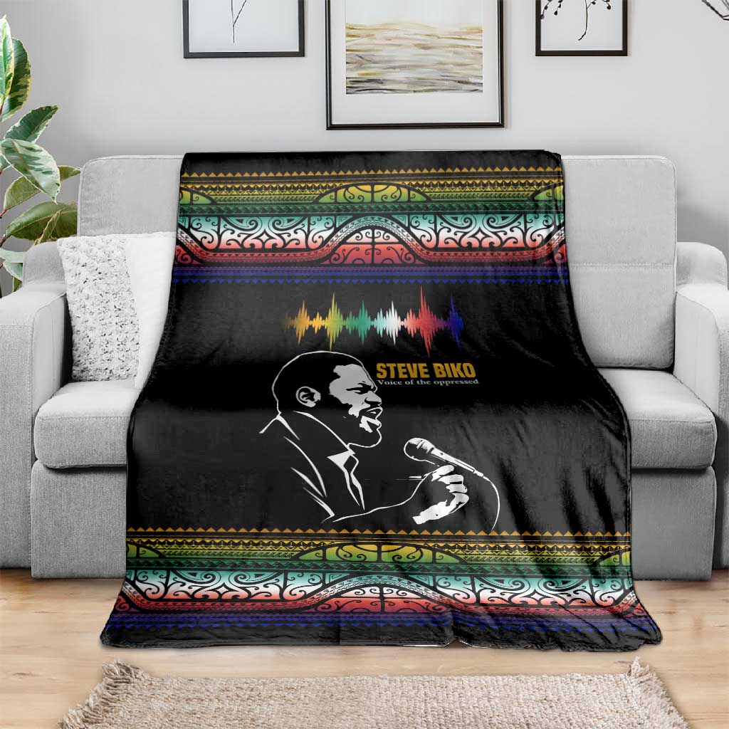 Steve Biko Blanket with Microphone Portrait, Black Consciousness Quote and Vibrant Ethnic Wave - African Pride