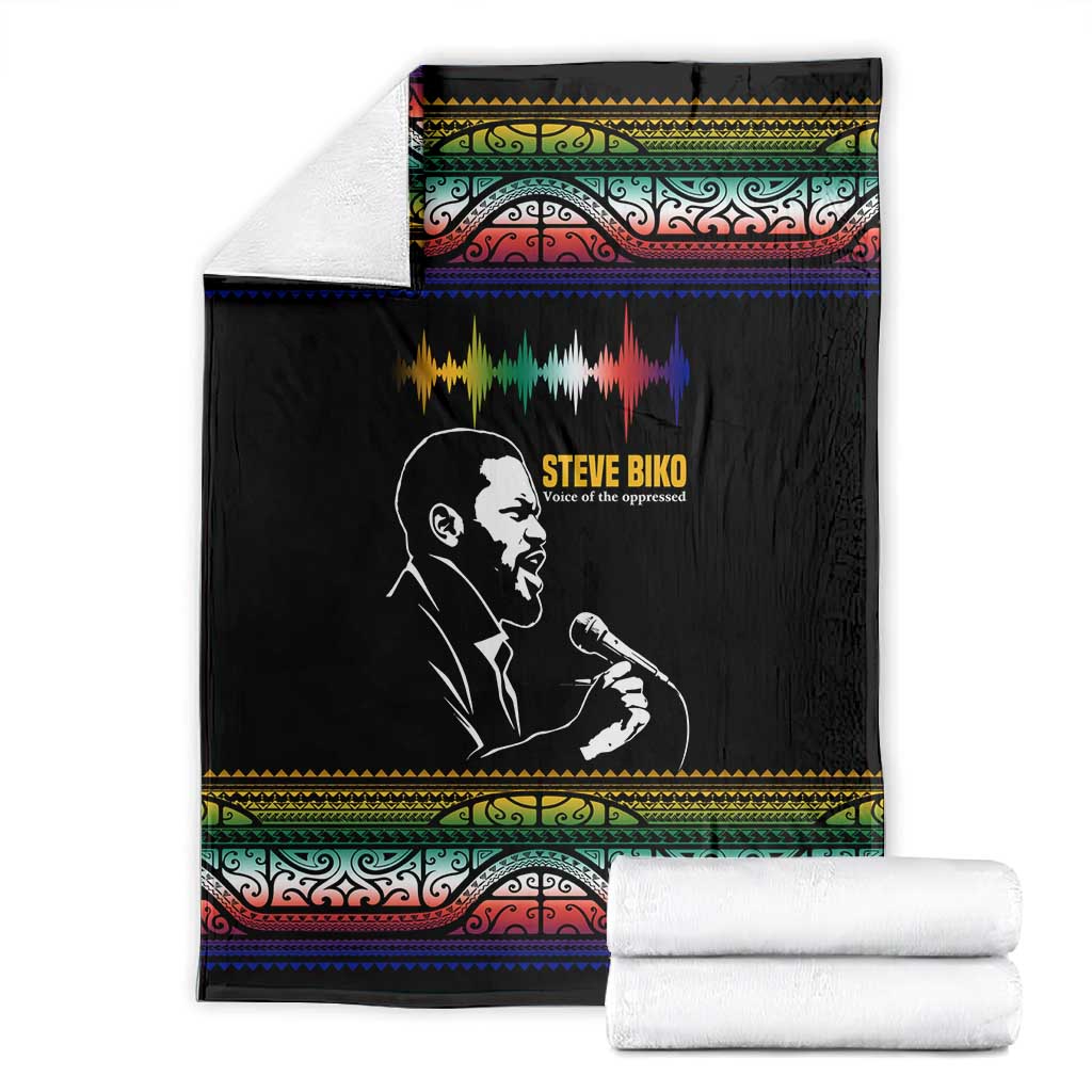 Steve Biko Blanket with Microphone Portrait, Black Consciousness Quote and Vibrant Ethnic Wave - African Pride