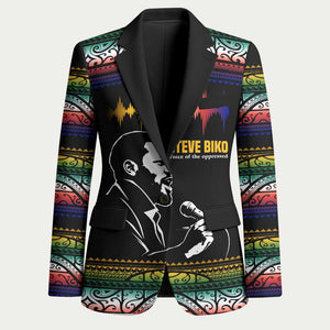 Steve Biko Blazer with Microphone Portrait, Black Consciousness Quote and Vibrant Ethnic Wave - African Pride