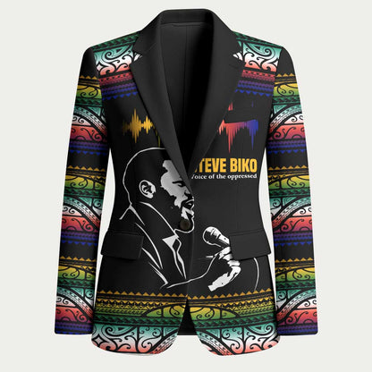 Steve Biko Blazer with Microphone Portrait, Black Consciousness Quote and Vibrant Ethnic Wave - African Pride