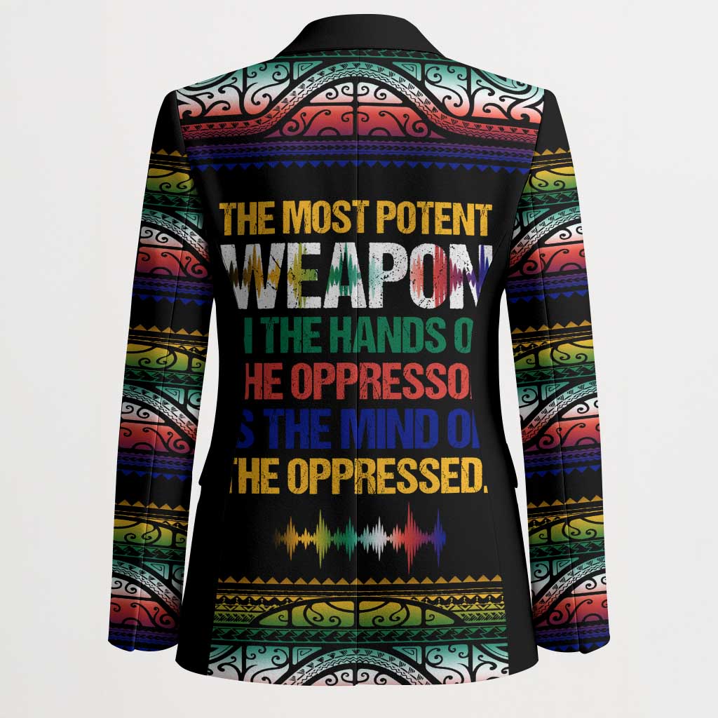 Steve Biko Blazer with Microphone Portrait, Black Consciousness Quote and Vibrant Ethnic Wave - African Pride