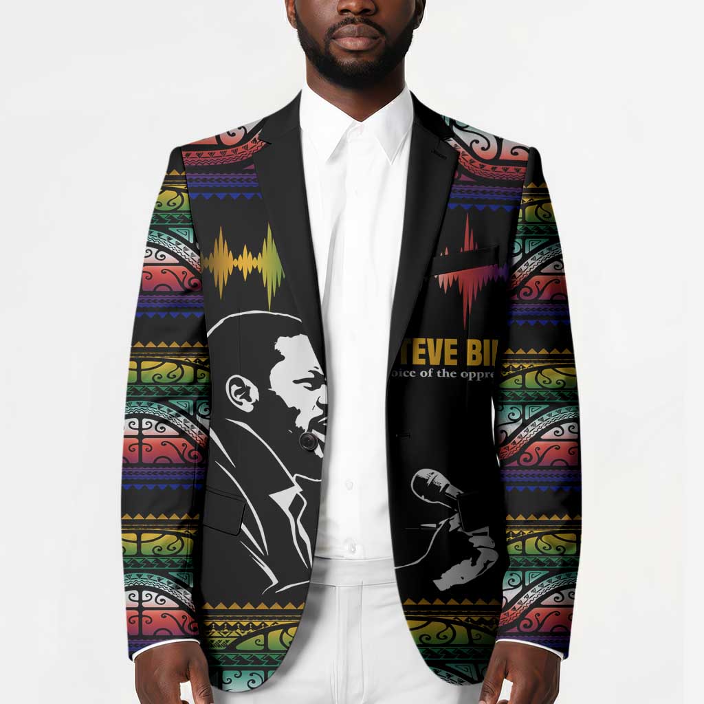 Steve Biko Blazer with Microphone Portrait, Black Consciousness Quote and Vibrant Ethnic Wave - African Pride