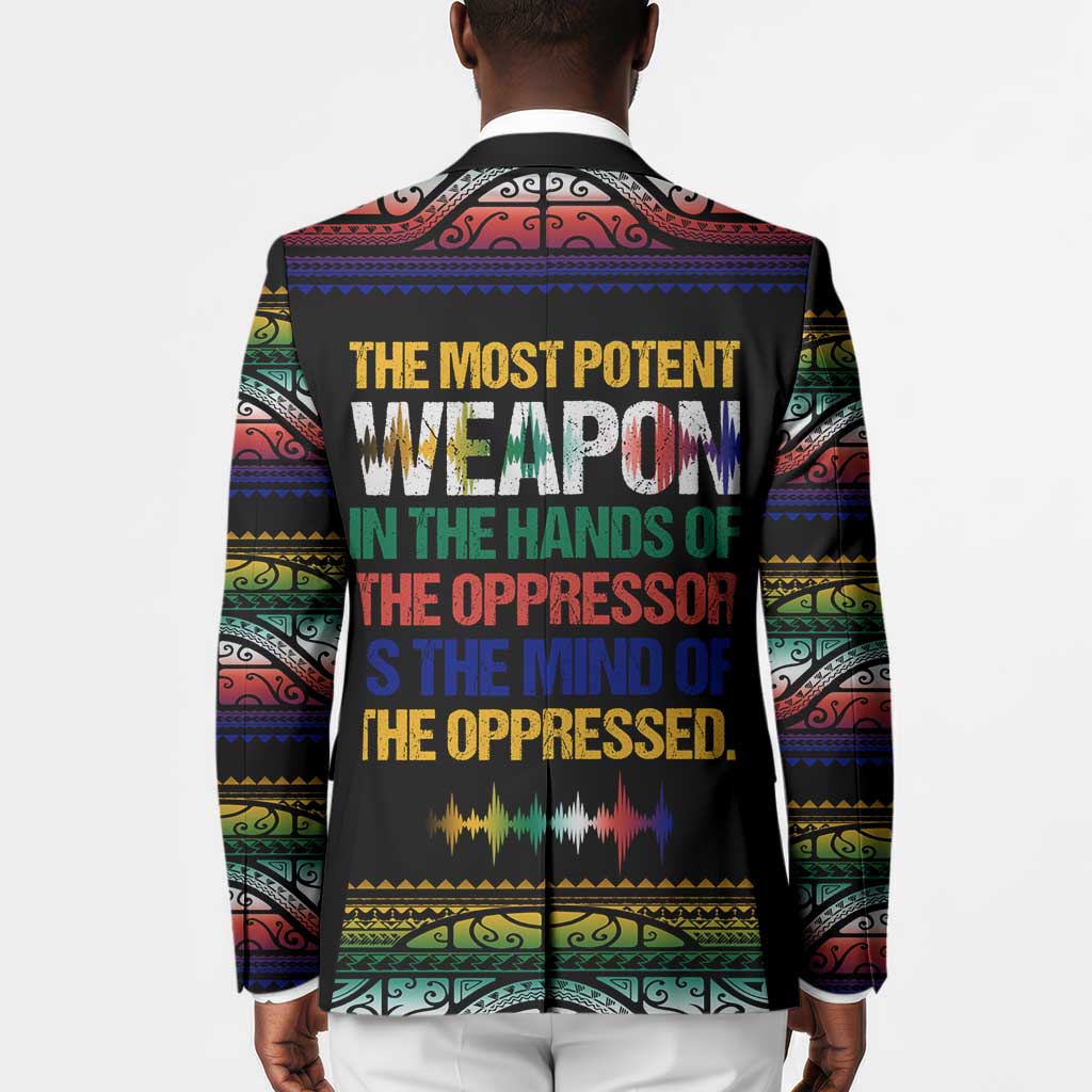 Steve Biko Blazer with Microphone Portrait, Black Consciousness Quote and Vibrant Ethnic Wave - African Pride