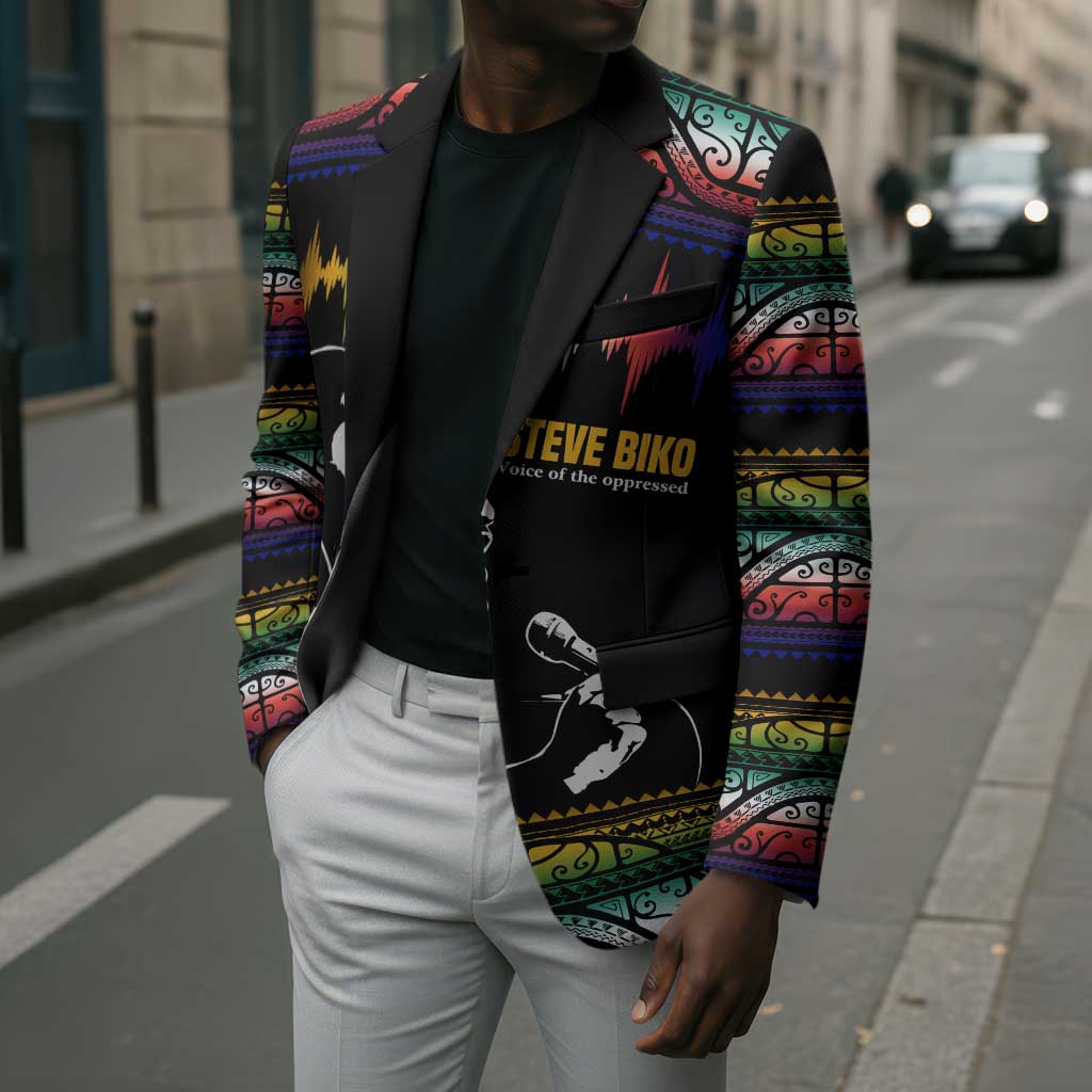 Steve Biko Blazer with Microphone Portrait, Black Consciousness Quote and Vibrant Ethnic Wave - African Pride