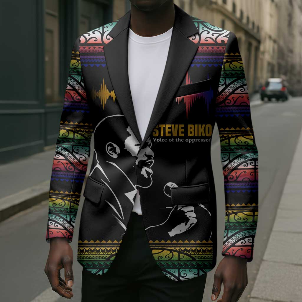 Steve Biko Blazer with Microphone Portrait, Black Consciousness Quote and Vibrant Ethnic Wave - African Pride