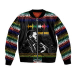Steve Biko Bomber Jacket with Microphone Portrait, Black Consciousness Quote and Vibrant Ethnic Wave - African Pride