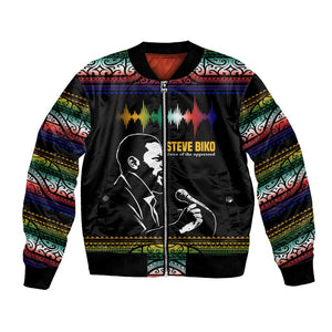 Steve Biko Bomber Jacket with Microphone Portrait, Black Consciousness Quote and Vibrant Ethnic Wave - African Pride