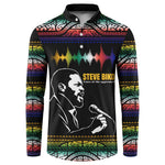 Steve Biko Button Sweatshirt with Microphone Portrait, Black Consciousness Quote and Vibrant Ethnic Wave