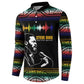 Steve Biko Button Sweatshirt with Microphone Portrait, Black Consciousness Quote and Vibrant Ethnic Wave