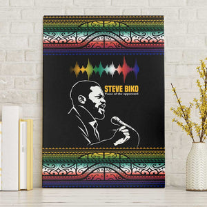 Steve Biko Canvas Wall Art with Microphone Portrait, Black Consciousness Quote and Vibrant Ethnic Wave - African Pride