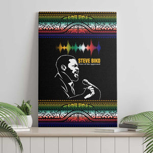 Steve Biko Canvas Wall Art with Microphone Portrait, Black Consciousness Quote and Vibrant Ethnic Wave - African Pride