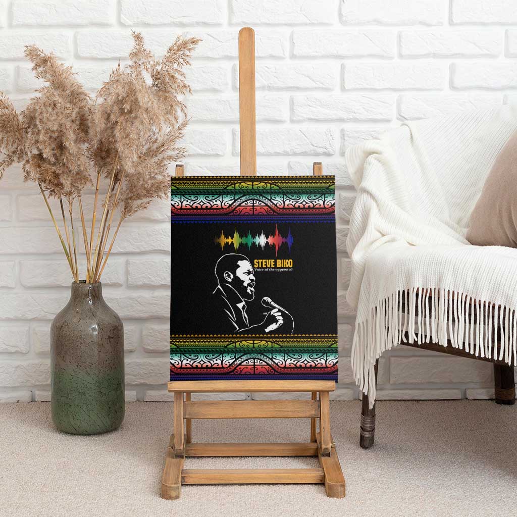Steve Biko Canvas Wall Art with Microphone Portrait, Black Consciousness Quote and Vibrant Ethnic Wave - African Pride