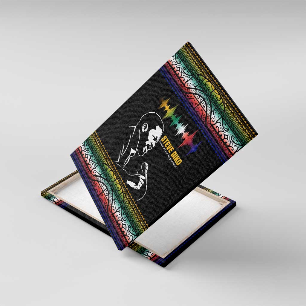 Steve Biko Canvas Wall Art with Microphone Portrait, Black Consciousness Quote and Vibrant Ethnic Wave - African Pride