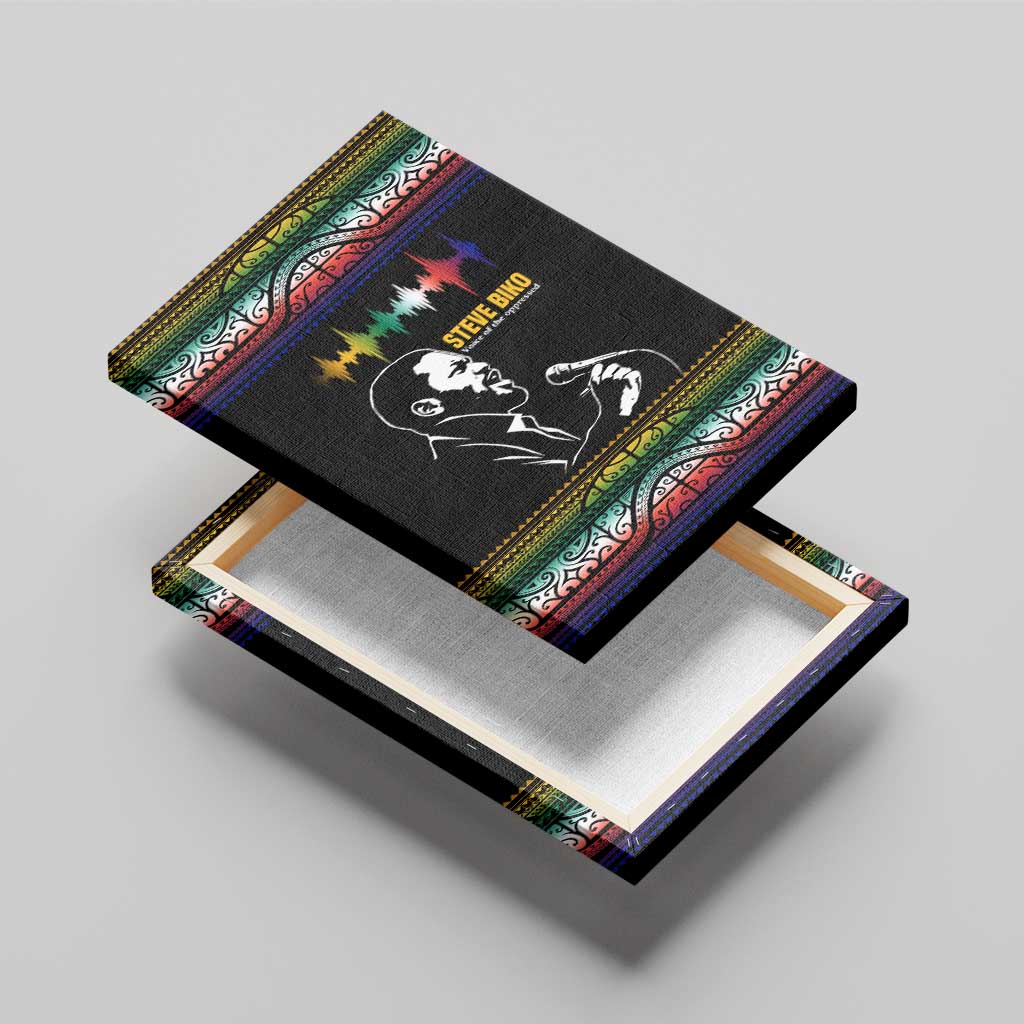 Steve Biko Canvas Wall Art with Microphone Portrait, Black Consciousness Quote and Vibrant Ethnic Wave - African Pride