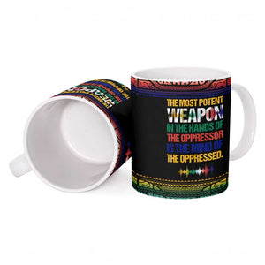 Steve Biko Ceramic Mug with Microphone Portrait, Black Consciousness Quote and Vibrant Ethnic Wave - African Pride