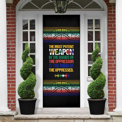 Steve Biko Door Cover with Microphone Portrait, Black Consciousness Quote and Vibrant Ethnic Wave - African Pride