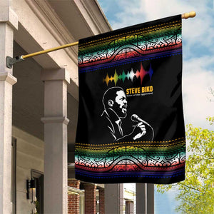 Steve Biko Garden Flag with Microphone Portrait, Black Consciousness Quote and Vibrant Ethnic Wave - African Pride