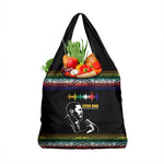 Steve Biko Grocery Bag with Microphone Portrait, Black Consciousness Quote and Vibrant Ethnic Wave - African Pride