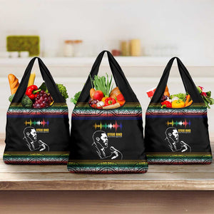 Steve Biko Grocery Bag with Microphone Portrait, Black Consciousness Quote and Vibrant Ethnic Wave - African Pride