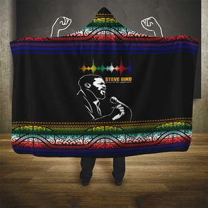 Steve Biko Hooded Blanket with Microphone Portrait, Black Consciousness Quote and Vibrant Ethnic Wave - African Pride