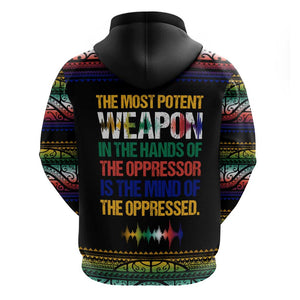 Steve Biko Hoodie with Microphone Portrait, Black Consciousness Quote and Vibrant Ethnic Wave - African Pride