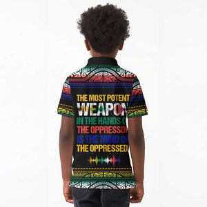 Steve Biko Kid Polo Shirt with Microphone Portrait, Black Consciousness Quote and Vibrant Ethnic Wave - African Pride