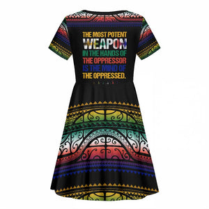 Steve Biko Kid Short Sleeve Dress with Microphone Portrait, Black Consciousness Quote and Vibrant Ethnic Wave - African Pride