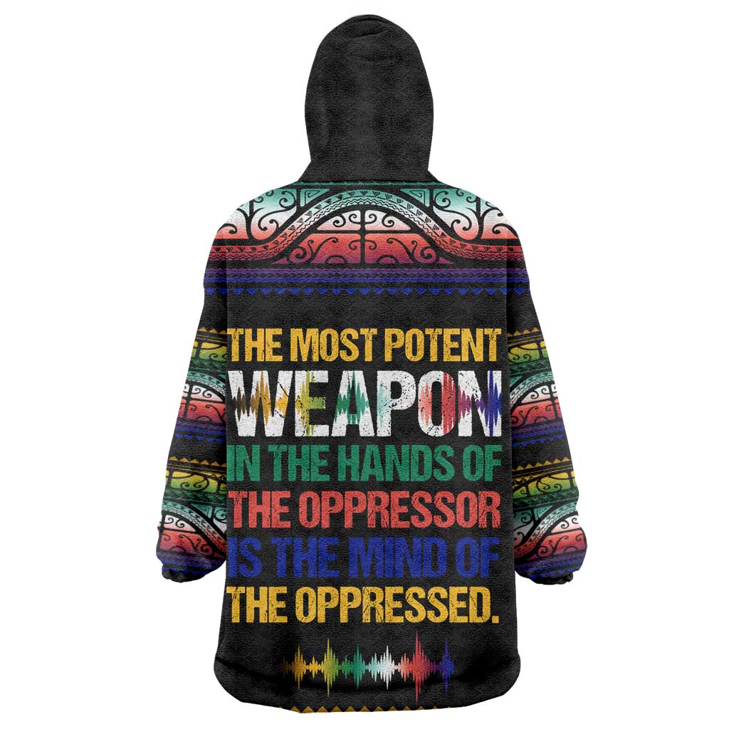 Steve Biko Kid Wearable Blanket Hoodie with Microphone Portrait, Black Consciousness Quote and Vibrant Ethnic Wave - African Pride