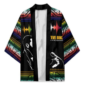 Steve Biko Kimono with Microphone Portrait, Black Consciousness Quote and Vibrant Ethnic Wave - African Pride