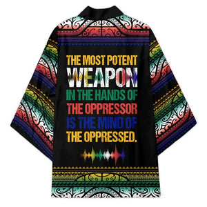 Steve Biko Kimono with Microphone Portrait, Black Consciousness Quote and Vibrant Ethnic Wave - African Pride