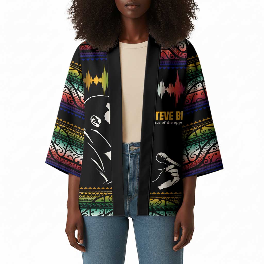 Steve Biko Kimono with Microphone Portrait, Black Consciousness Quote and Vibrant Ethnic Wave - African Pride