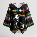 Steve Biko Kimono Sleeve Blouse with Microphone Portrait, Black Consciousness Quote and Vibrant Ethnic Wave - African Pride