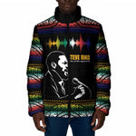 Steve Biko Padded Jacket with Microphone Portrait, Black Consciousness Quote and Vibrant Ethnic Wave - African Pride