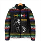 Steve Biko Padded Jacket with Microphone Portrait, Black Consciousness Quote and Vibrant Ethnic Wave - African Pride