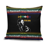 Steve Biko Pillow Cover with Microphone Portrait, Black Consciousness Quote and Vibrant Ethnic Wave - African Pride