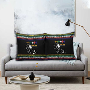 Steve Biko Pillow Cover with Microphone Portrait, Black Consciousness Quote and Vibrant Ethnic Wave - African Pride