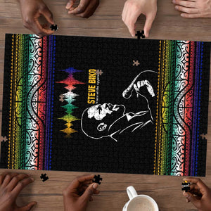 Steve Biko Puzzle with Microphone Portrait, Black Consciousness Quote and Vibrant Ethnic Wave - African Pride
