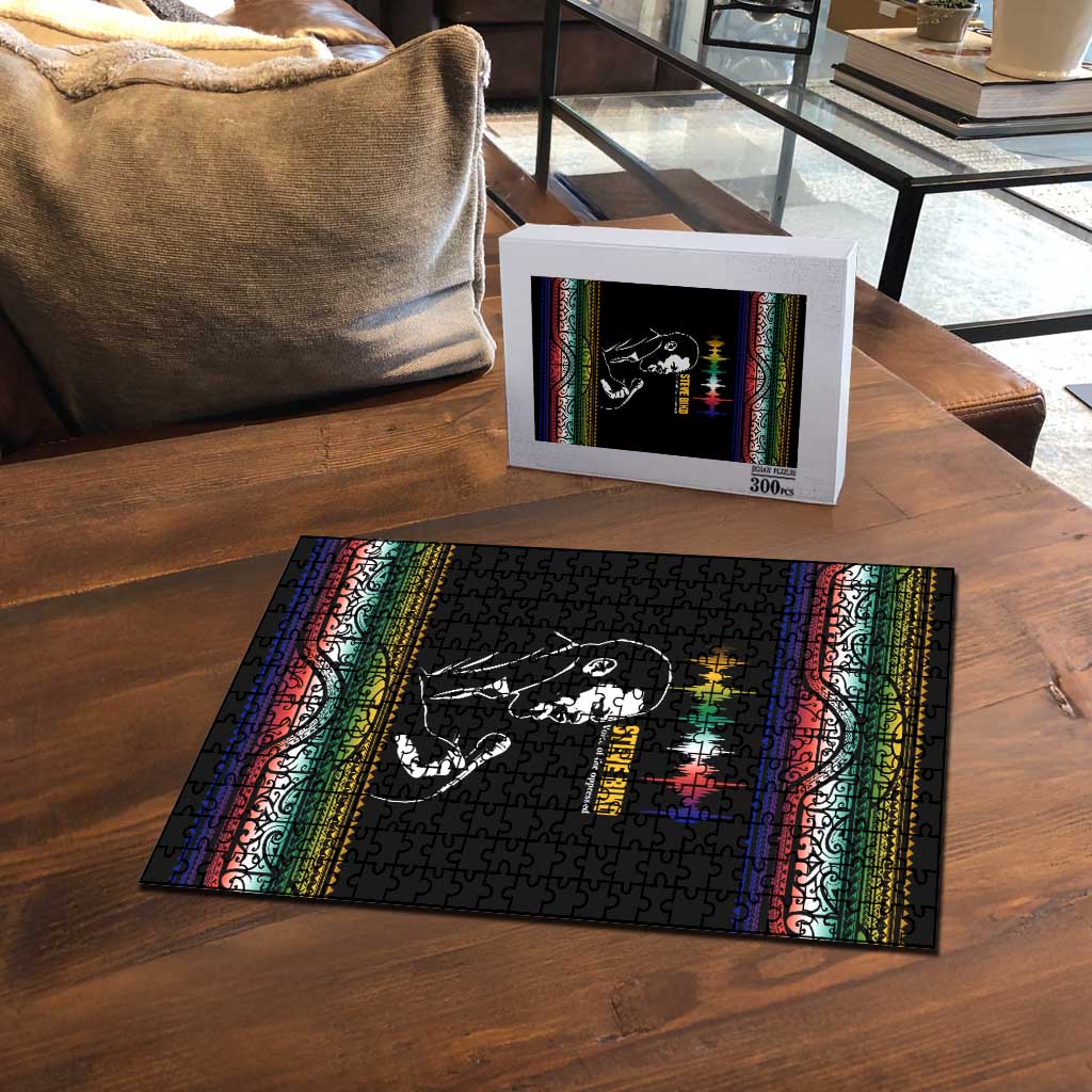 Steve Biko Puzzle with Microphone Portrait, Black Consciousness Quote and Vibrant Ethnic Wave - African Pride