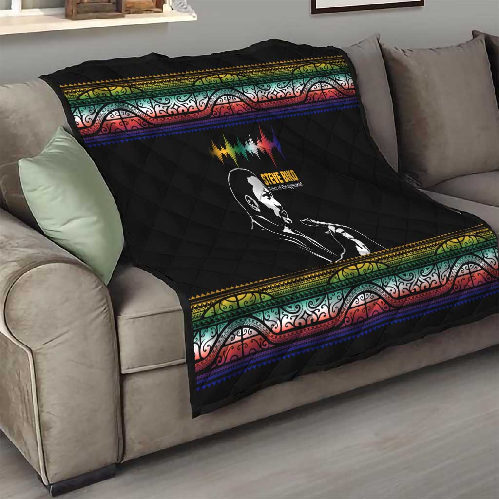 Steve Biko Quilt with Microphone Portrait, Black Consciousness Quote and Vibrant Ethnic Wave - African Pride