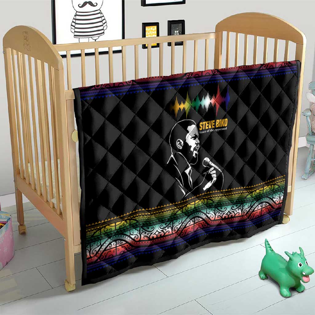 Steve Biko Quilt with Microphone Portrait, Black Consciousness Quote and Vibrant Ethnic Wave - African Pride