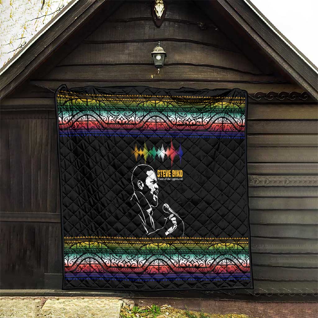 Steve Biko Quilt with Microphone Portrait, Black Consciousness Quote and Vibrant Ethnic Wave - African Pride