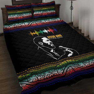 Steve Biko Quilt Bed Set with Microphone Portrait, Black Consciousness Quote and Vibrant Ethnic Wave - African Pride