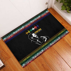 Steve Biko Rubber Doormat with Microphone Portrait, Black Consciousness Quote and Vibrant Ethnic Wave - African Pride