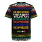 Steve Biko Rugby Jersey with Microphone Portrait, Black Consciousness Quote and Vibrant Ethnic Wave - African Pride