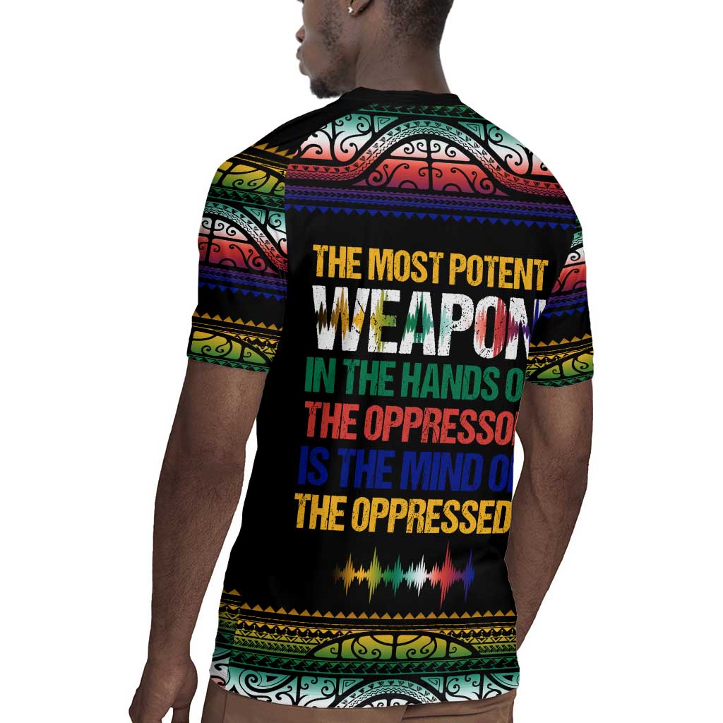 Steve Biko Rugby Jersey with Microphone Portrait, Black Consciousness Quote and Vibrant Ethnic Wave - African Pride