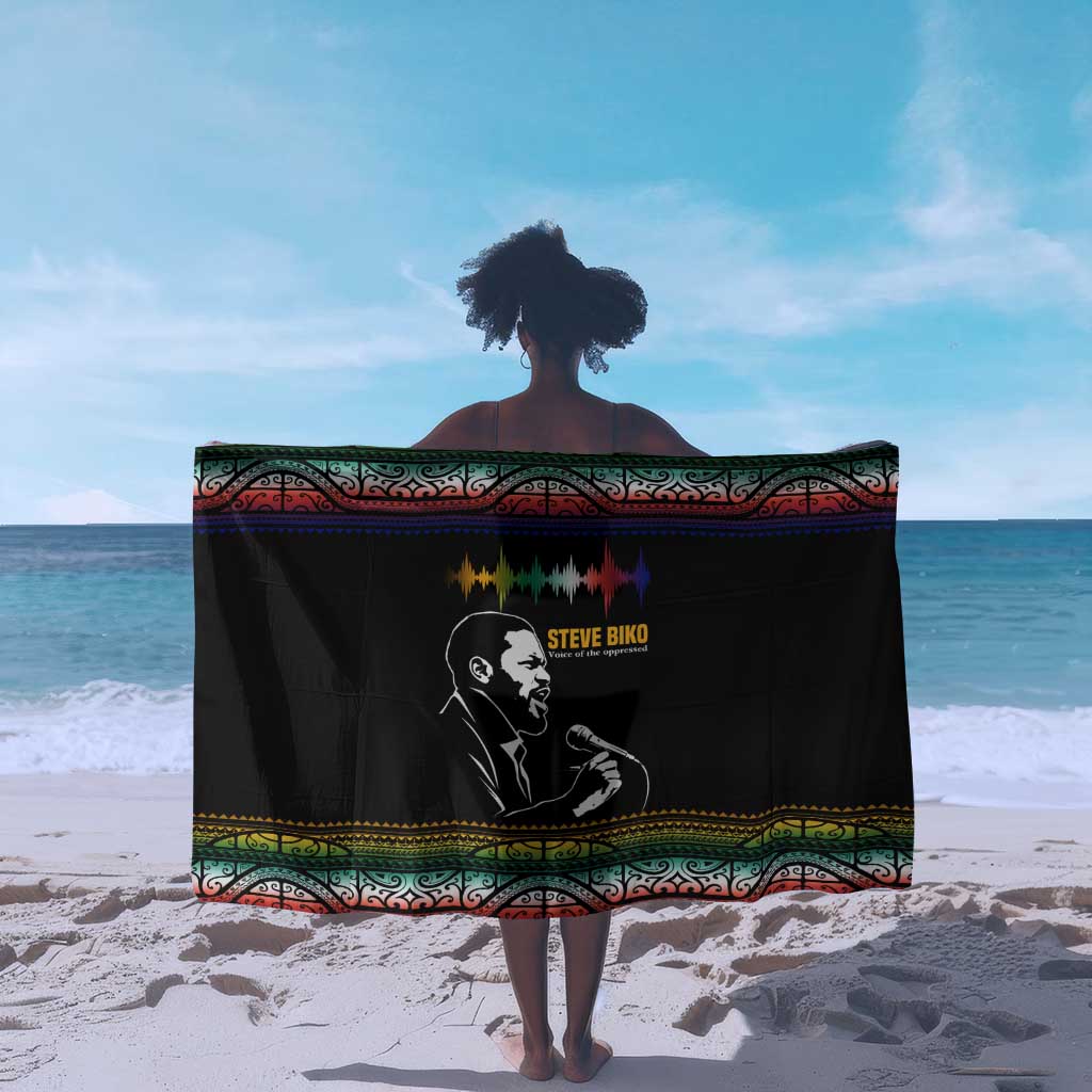 Steve Biko Sarong with Microphone Portrait, Black Consciousness Quote and Vibrant Ethnic Wave - African Pride