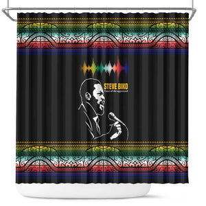 Steve Biko Shower Curtain with Microphone Portrait, Black Consciousness Quote and Vibrant Ethnic Wave - African Pride