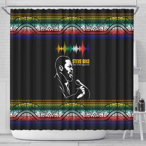 Steve Biko Shower Curtain with Microphone Portrait, Black Consciousness Quote and Vibrant Ethnic Wave - African Pride